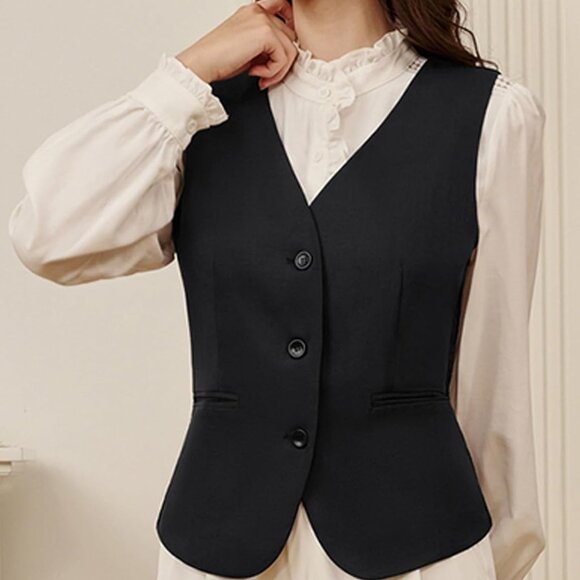 Women Suit Vest Dressy Button Down Waistcoat Pockets Business Casual - Picture 4 of 6